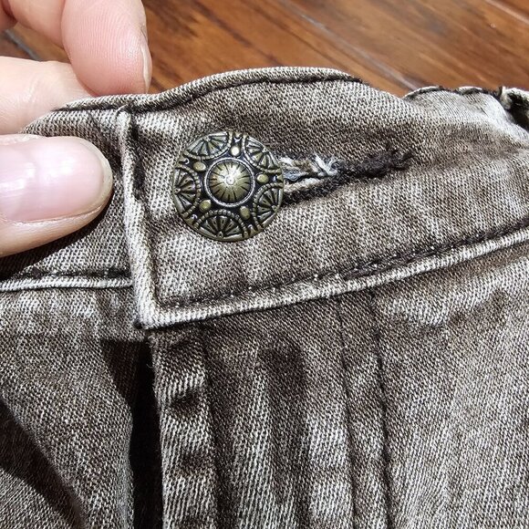 Diane Gilman DG2 Rhinestone-Embellished Distressed Brown Denim Jeans W Cuff - Picture 5 of 5